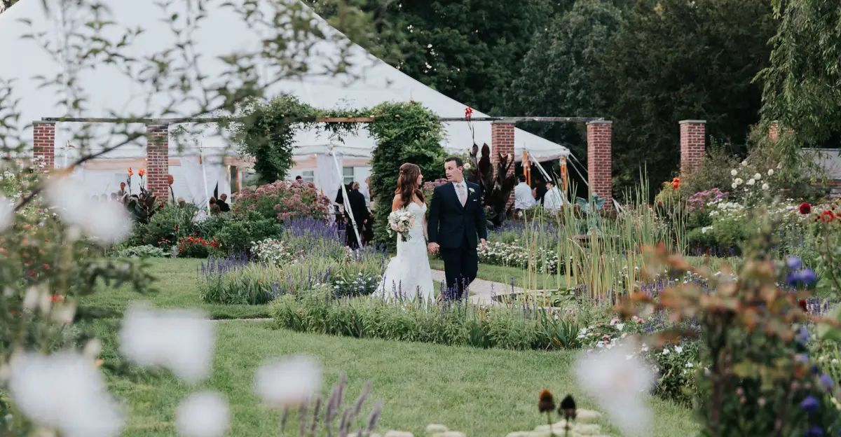 A wedding procession through the flower gardens