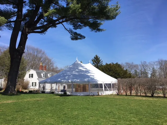 The tent set up on the lawn